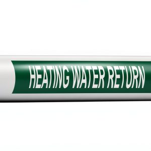 ComplianceSigns.com Heating Water Return (White Legend On Green Background) Pipe Label Decal, 8x2 inch 5-Pack Vinyl for Pipe Markers-0