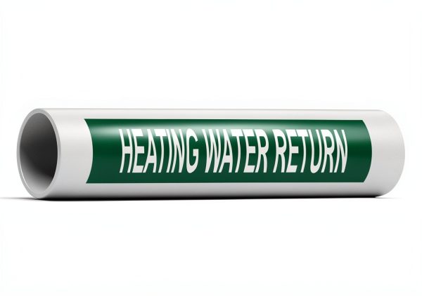 ComplianceSigns.com Heating Water Return (White Legend On Green Background) Pipe Label Decal, 8x2 inch 5-Pack Vinyl for Pipe Markers-0