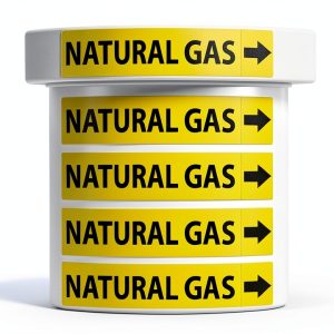 (5 Pack) Natural Gas Pipe Labels Stickers with Arrows | Self Sticking 6mil PVC Natural Gas Pipe Markers for Pipes, Inspections, Detector, Regulator Heaters | 8.5 x 2 inch-0