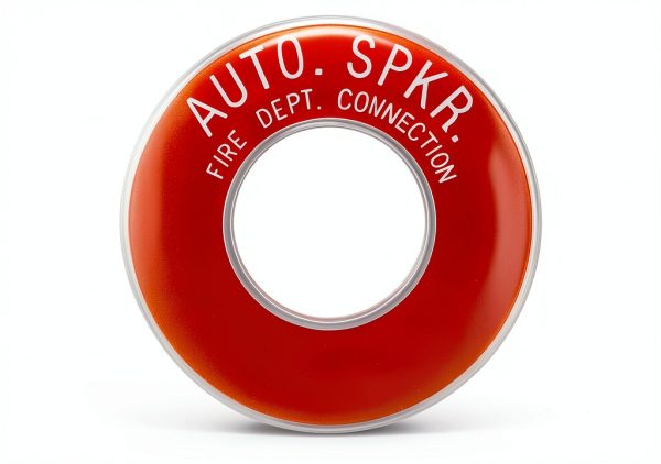 Auto Spkr FDC Sign Outdoor - Round ID Plate 4in Pipe Exposed Automatic Sprinkler System Fire Department Connections - Helps Easily Identify Fire Sprinkler Connections - 4 PK-0
