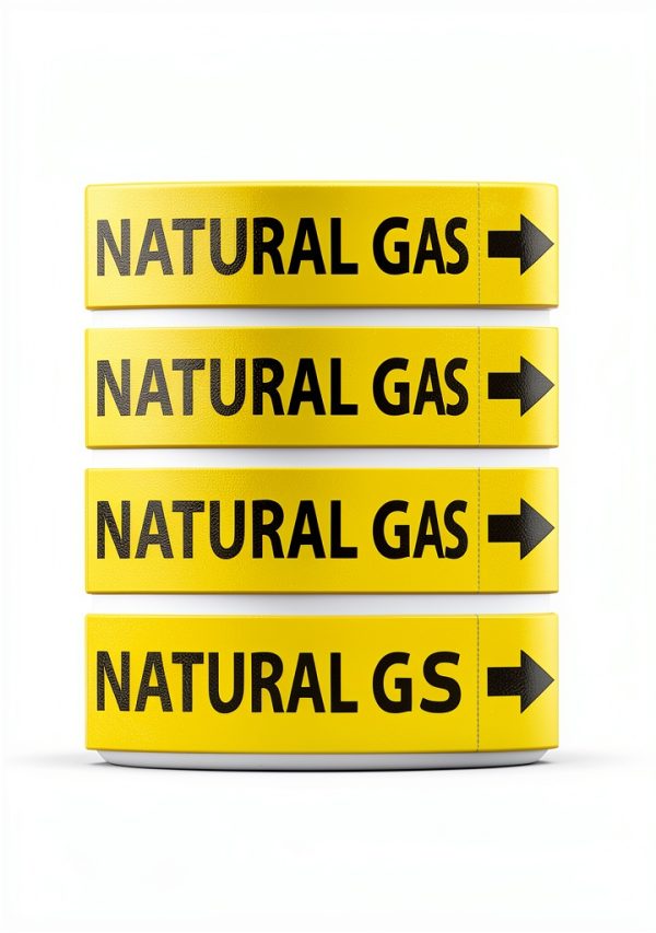 (5 Pack) Natural Gas Pipe Labels Stickers with Arrows | Self Sticking 6mil PVC Natural Gas Pipe Markers for Pipes, Inspections, Detector, Regulator Heaters | 8.5 x 2 inch-1