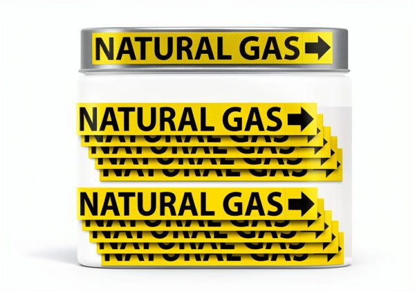 (10 Pack) Natural Gas Pipe Labels Stickers With Arrows, 1” x 8” Self Sticking 6mil PVC Natural Gas Pipe Markers for Pipes, Inspections, Detector, Regulator and Heaters-0