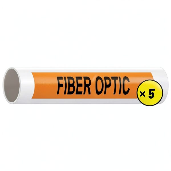 Fiber Optic Black On Orange Pipe Labels ComplianceSigns 8x2in 5-Pack-0